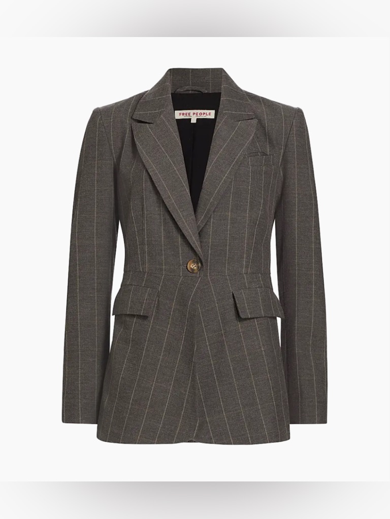 Free People Gray Pinstripe Tailored Blazer